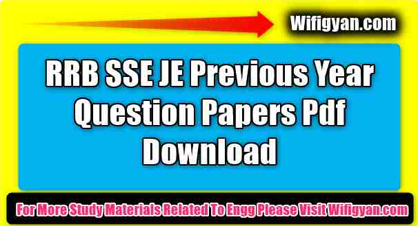 RRB SSE JE Previous Year Question Papers Pdf Download