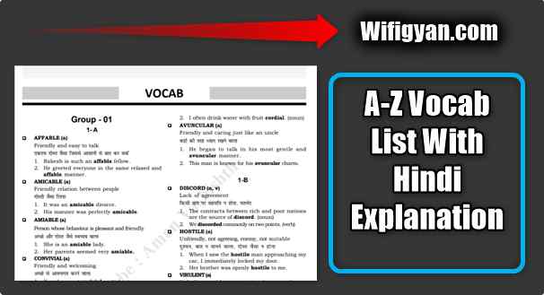 A-Z Vocab List With Hindi Explanation