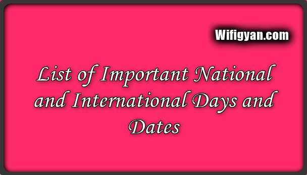 List of Important National and International Days and Dates