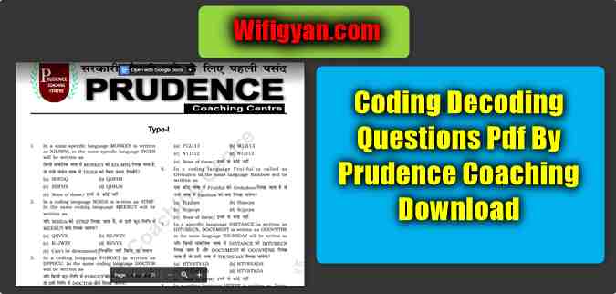  Coding  Decoding  Questions Pdf  By Prudence Coaching Download 